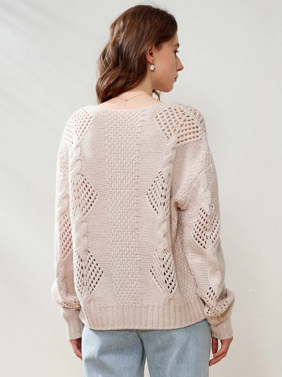 100% Wool Women's V-Neck Cable Knit Sweater sold by COMOBOCA product image thumbnail 5