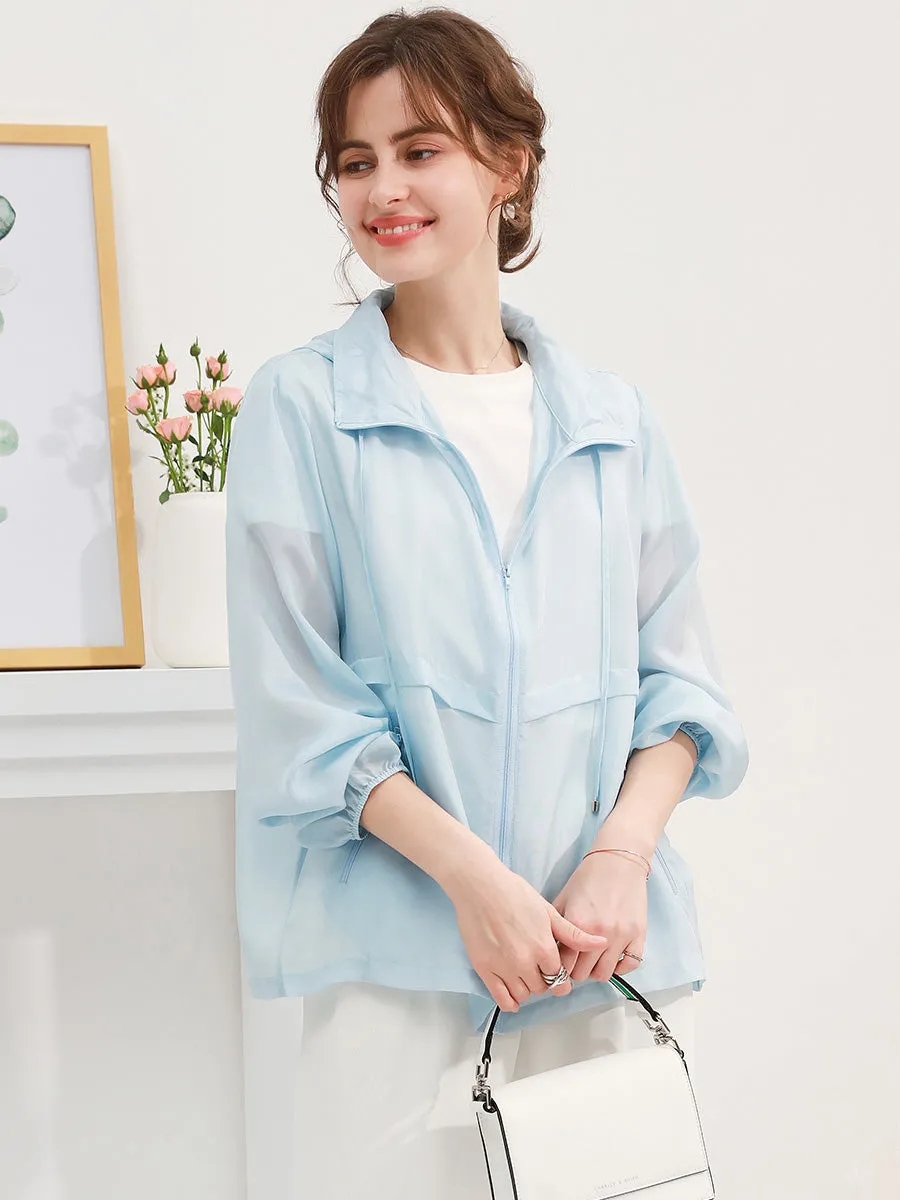 100% Mulberry Silk Women's Zip Up Hooded Jacket sold by COMOBOCA product image thumbnail 4