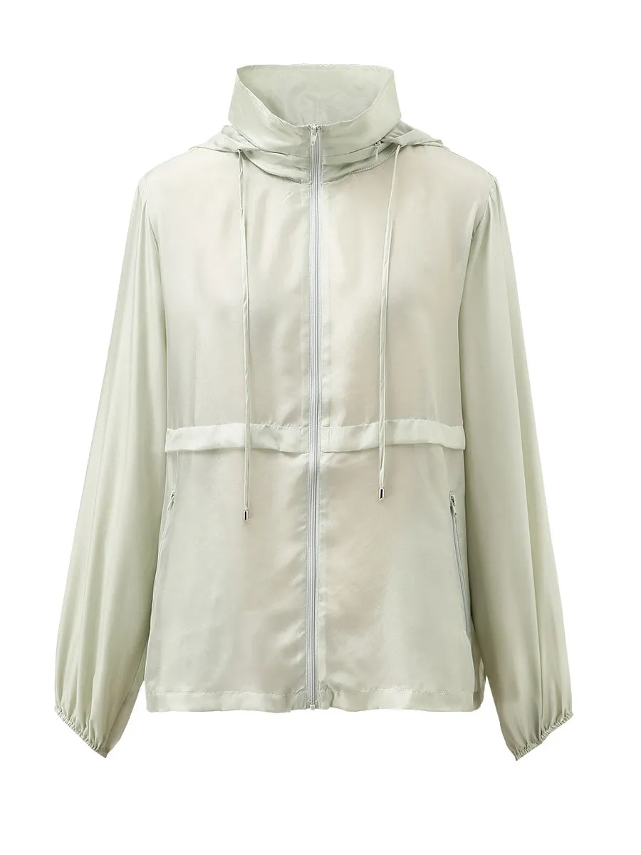 100% Mulberry Silk Women's Zip Up Hooded Jacket sold by COMOBOCA product image thumbnail 2