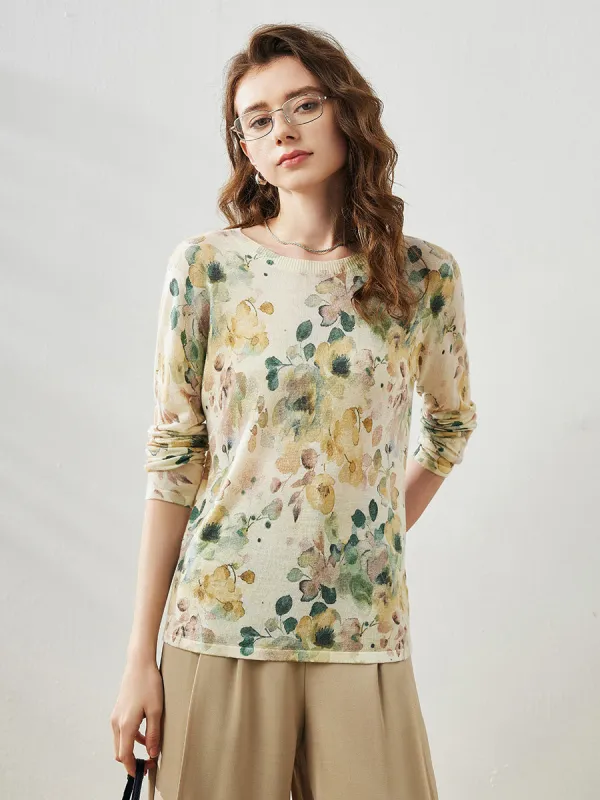 Women's Floral Round Neck Sweater sold by COMOBOCA