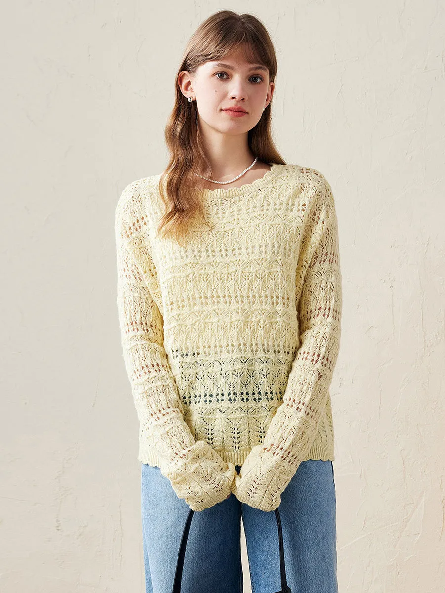 100% Wool Women's Lace Ribbed Knit Sweater sold by COMOBOCA