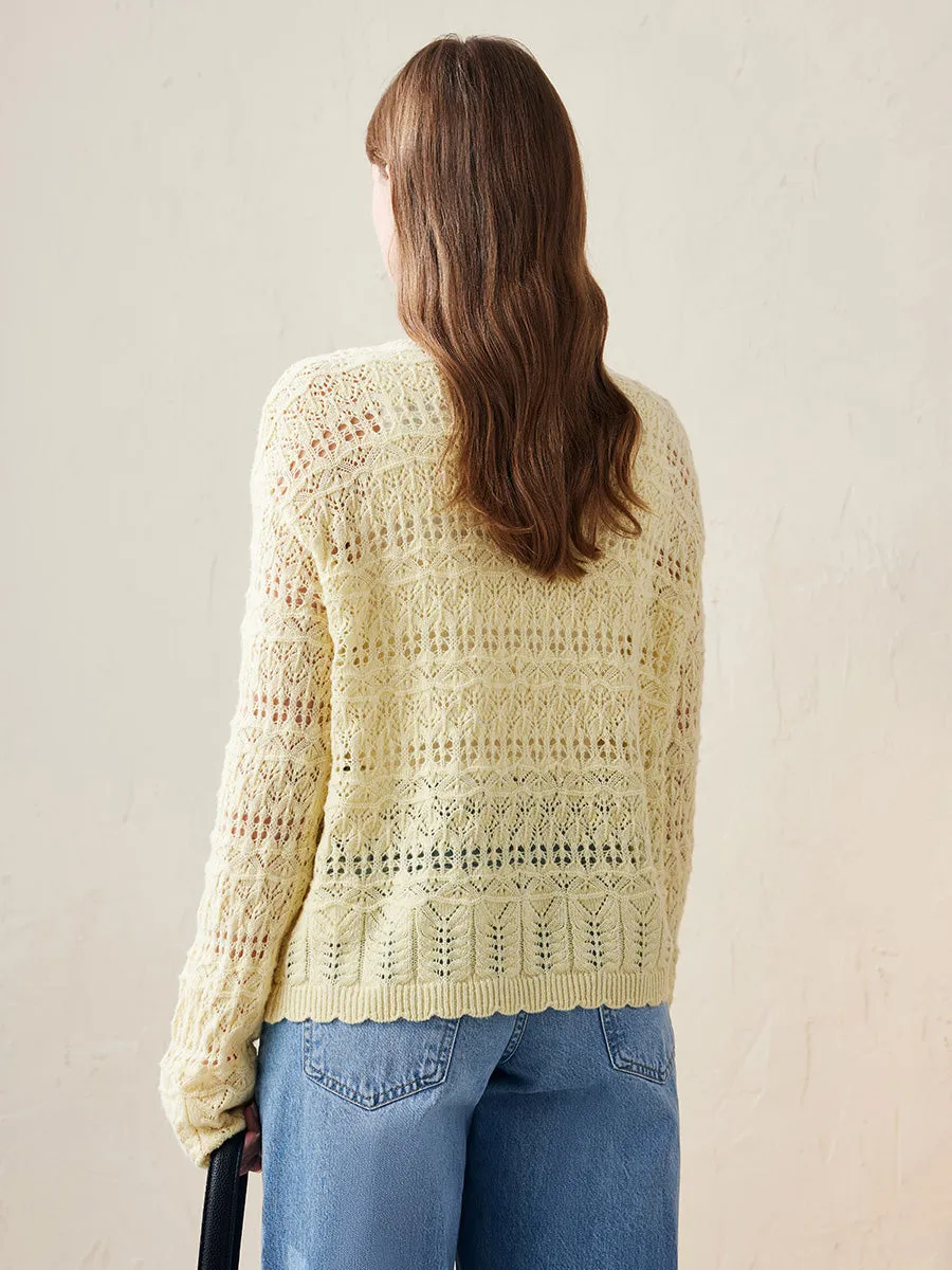 100% Wool Women's Lace Ribbed Knit Sweater sold by COMOBOCA product image thumbnail 2