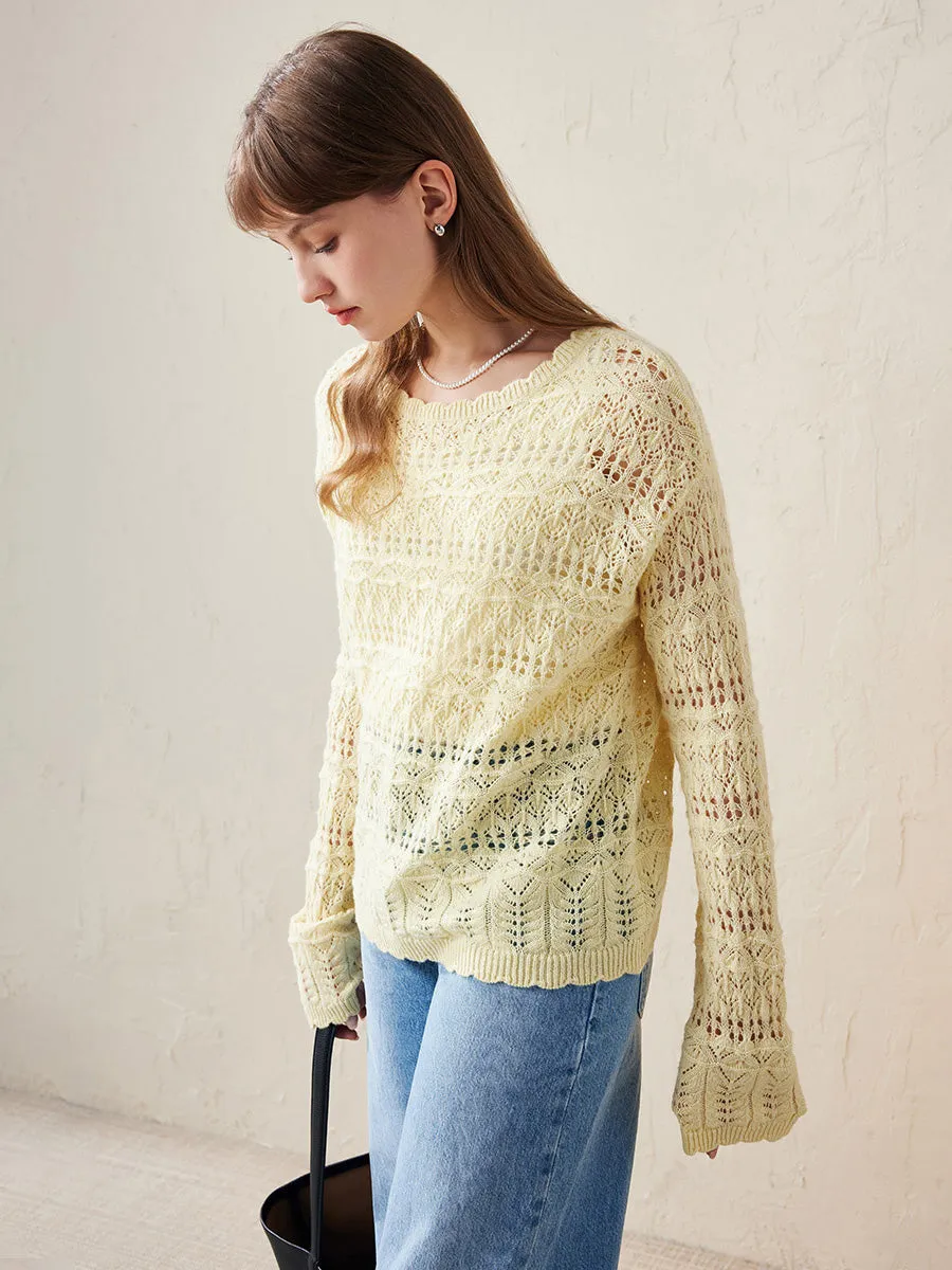 100% Wool Women's Lace Ribbed Knit Sweater sold by COMOBOCA product image thumbnail 4
