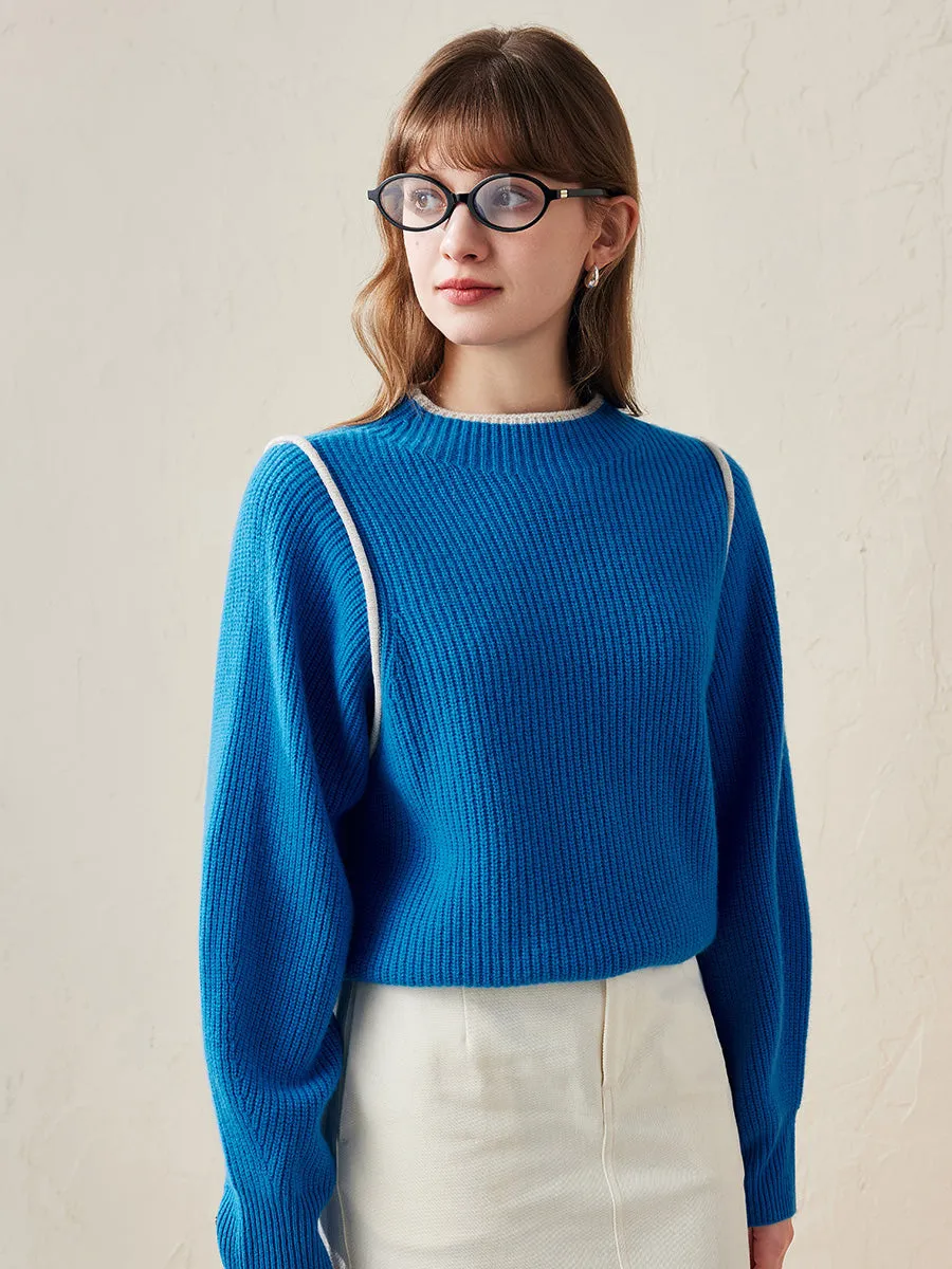 100% Wool Women's Color Block Ribbed Knit Sweater sold by COMOBOCA product image thumbnail 3