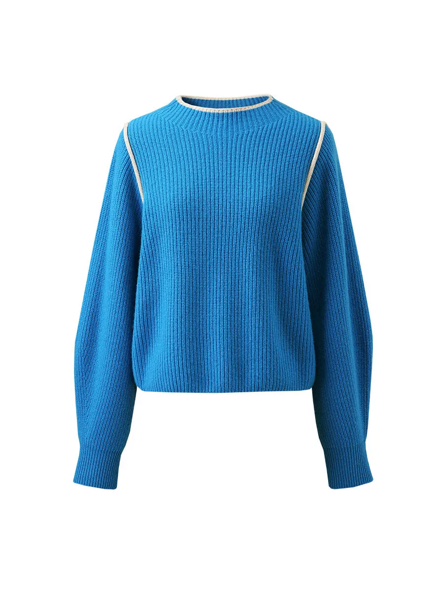 100% Wool Women's Color Block Ribbed Knit Sweater sold by COMOBOCA product image thumbnail 4
