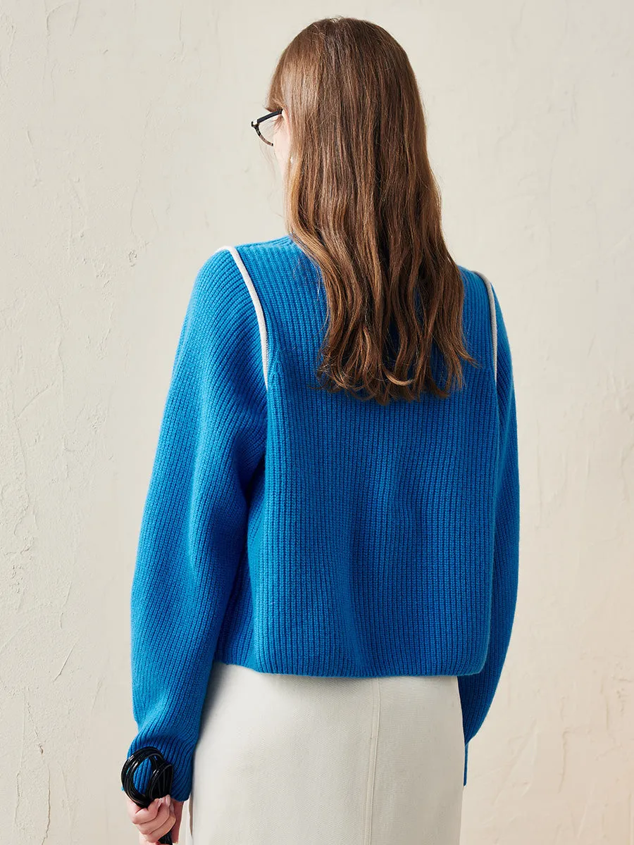 100% Wool Women's Color Block Ribbed Knit Sweater sold by COMOBOCA product image thumbnail 2