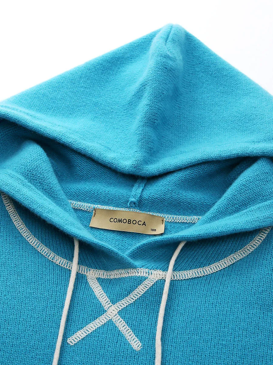 100% Wool Women's Two Tone Patterned Sleeve Hoodie Sweater sold by COMOBOCA product image thumbnail 5