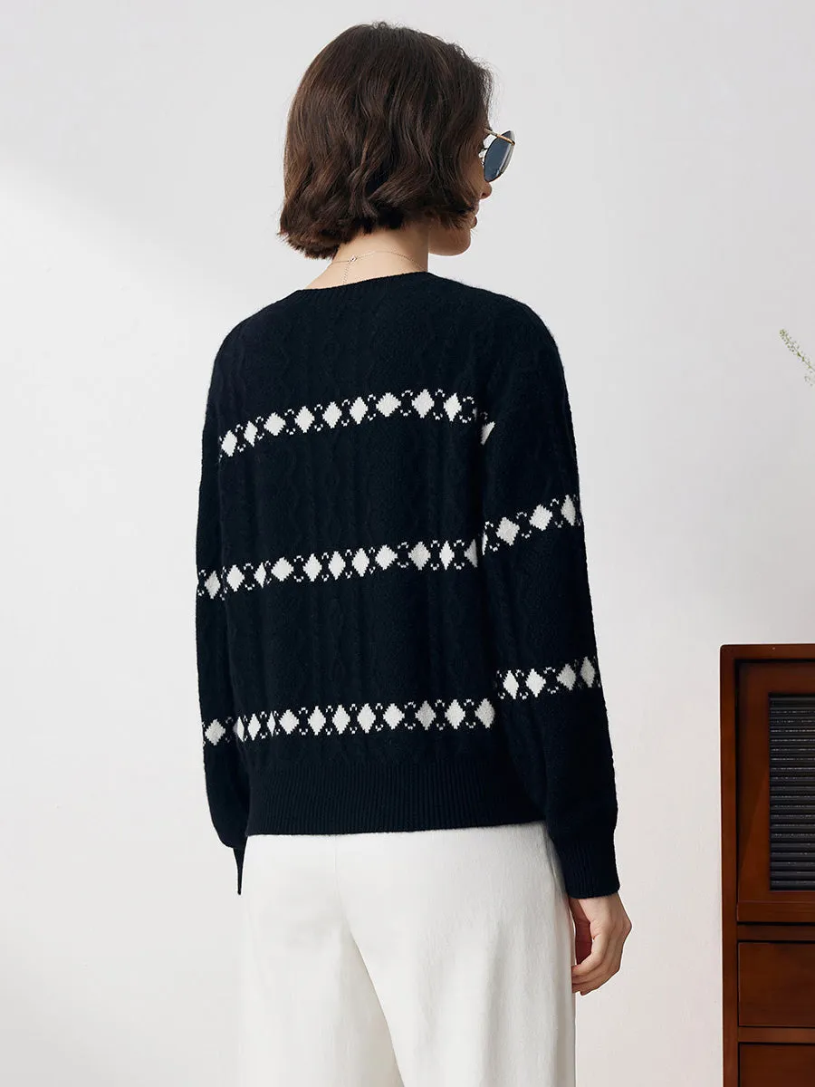 100% Cashmere Women's Cable Diamond Pattern Knit Sweater sold by COMOBOCA product image thumbnail 4