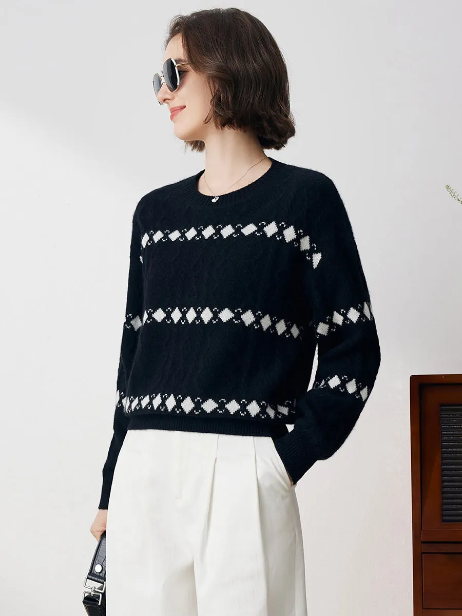 100% Cashmere Women's Cable Diamond Pattern Knit Sweater sold by COMOBOCA product image thumbnail 3
