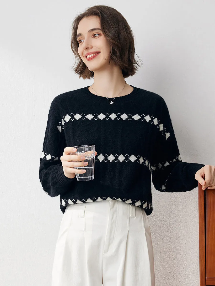 100% Cashmere Women's Cable Diamond Pattern Knit Sweater sold by COMOBOCA