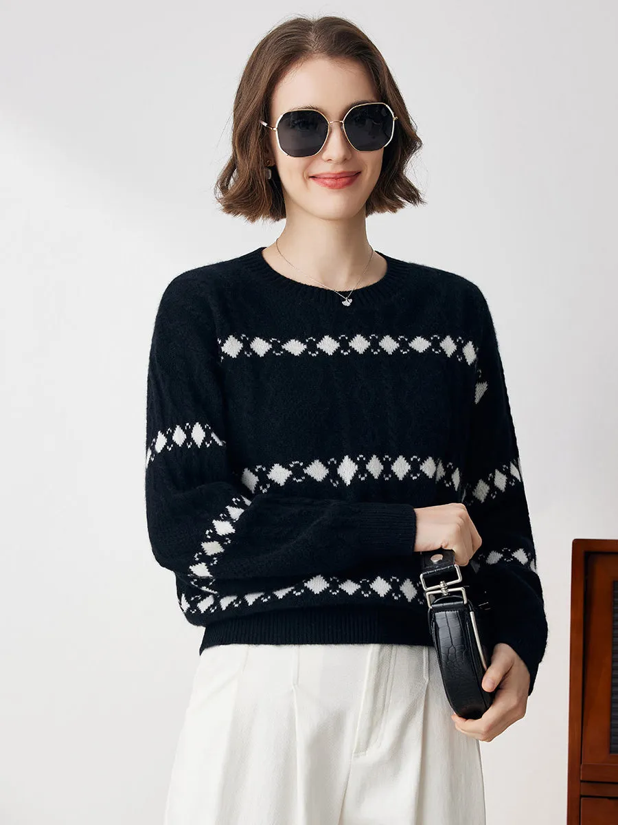 100% Cashmere Women's Cable Diamond Pattern Knit Sweater sold by COMOBOCA product image thumbnail 2