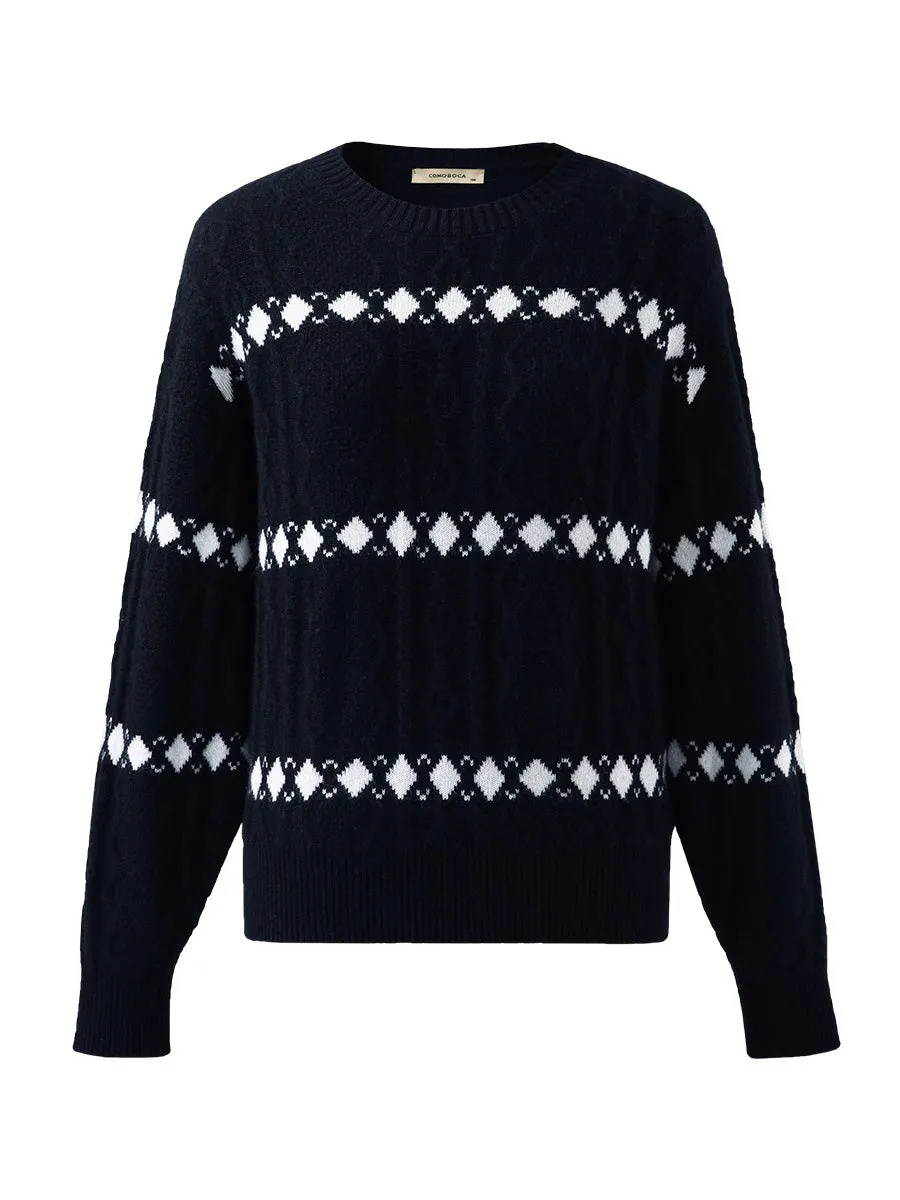 100% Cashmere Women's Cable Diamond Pattern Knit Sweater sold by COMOBOCA product image thumbnail 5