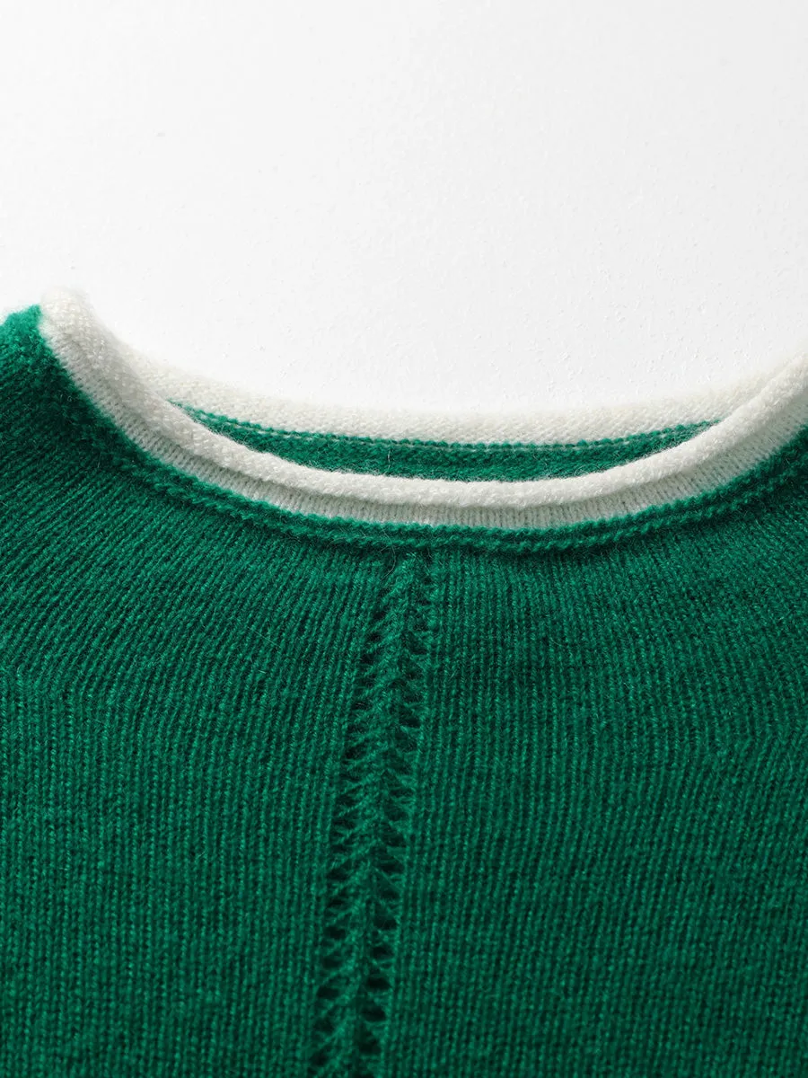 100% Cashmere Women's Ribbed Contrast Trim Sweater sold by COMOBOCA product image thumbnail 4