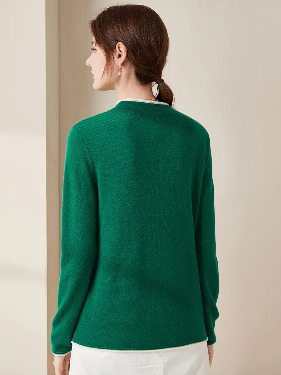 100% Cashmere Women's Ribbed Contrast Trim Sweater sold by COMOBOCA product image thumbnail 2