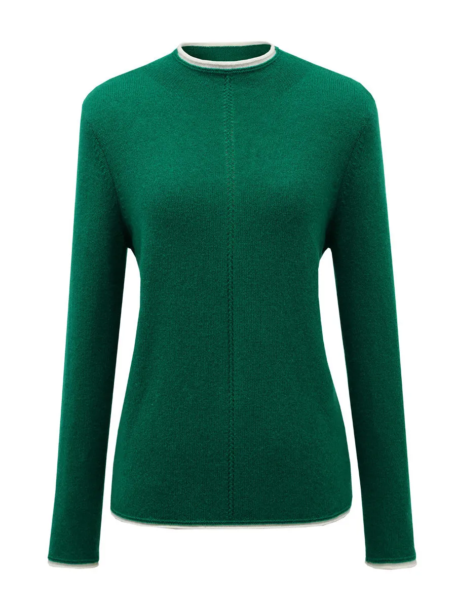 100% Cashmere Women's Ribbed Contrast Trim Sweater sold by COMOBOCA product image thumbnail 3