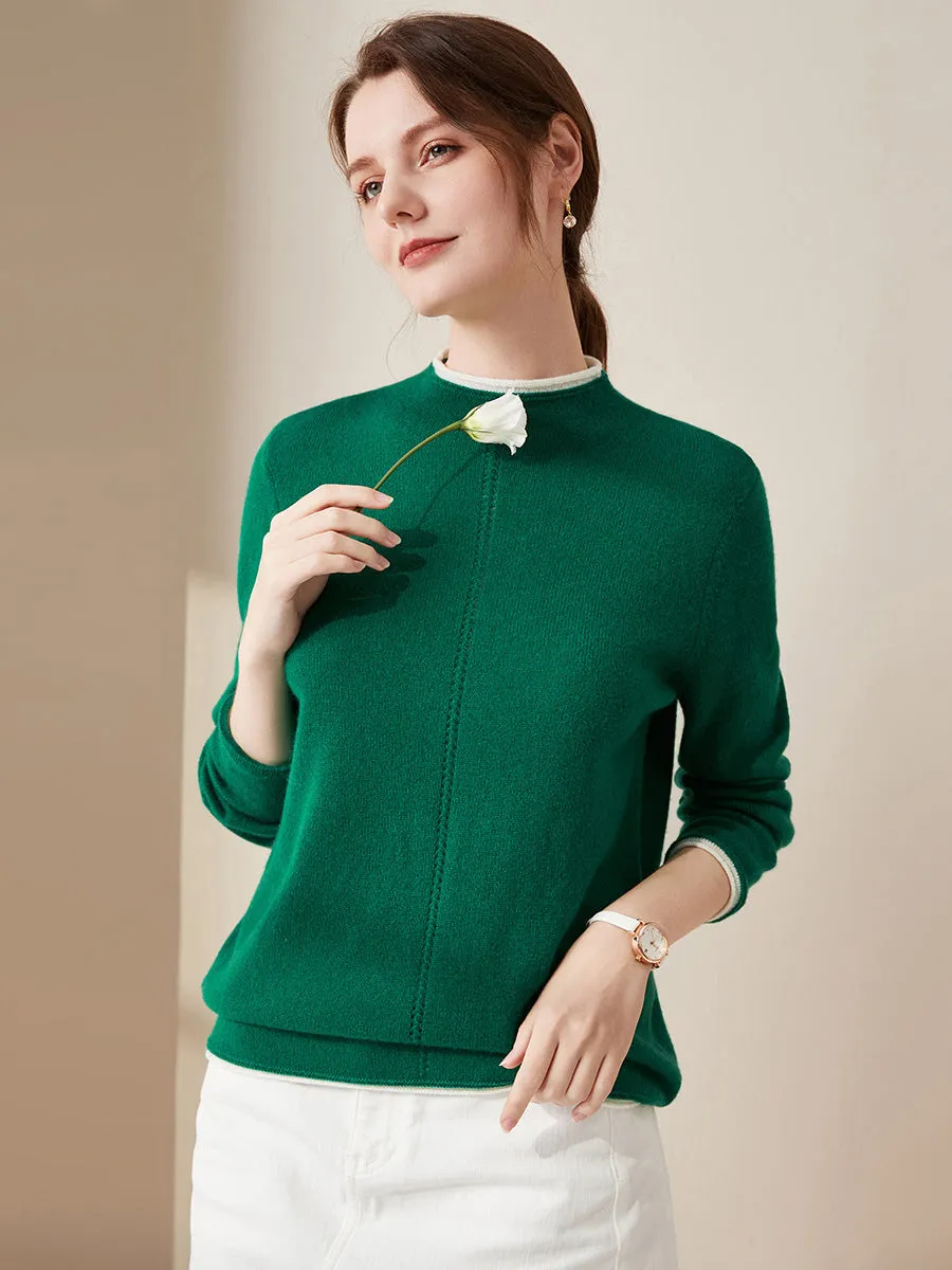 100% Cashmere Women's Ribbed Contrast Trim Sweater sold by COMOBOCA