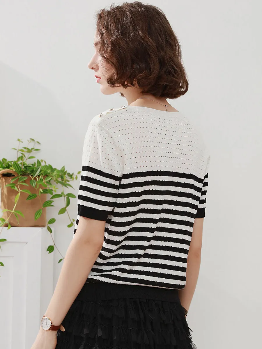 Women's Striped Knit T-Shirt sold by COMOBOCA product image thumbnail 4