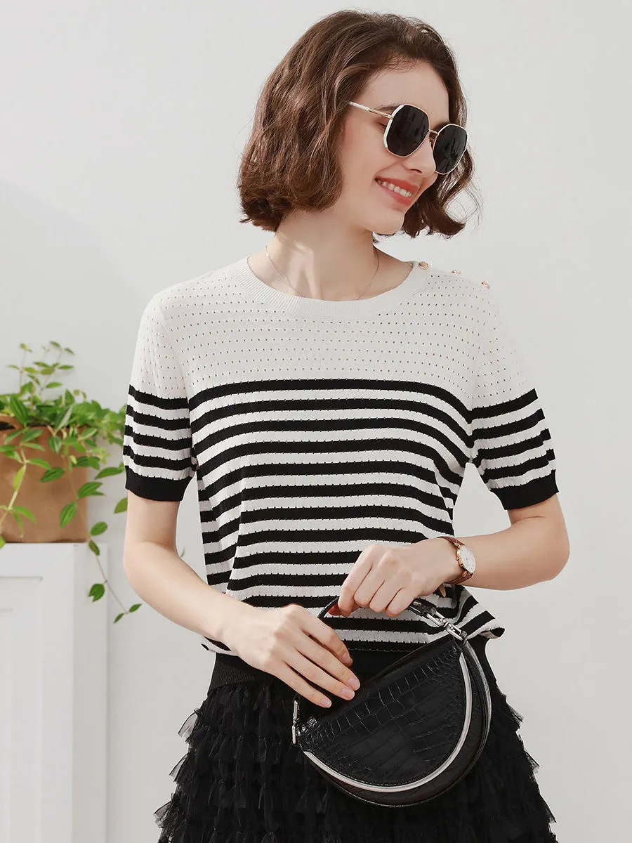 Women's Striped Knit T-Shirt sold by COMOBOCA