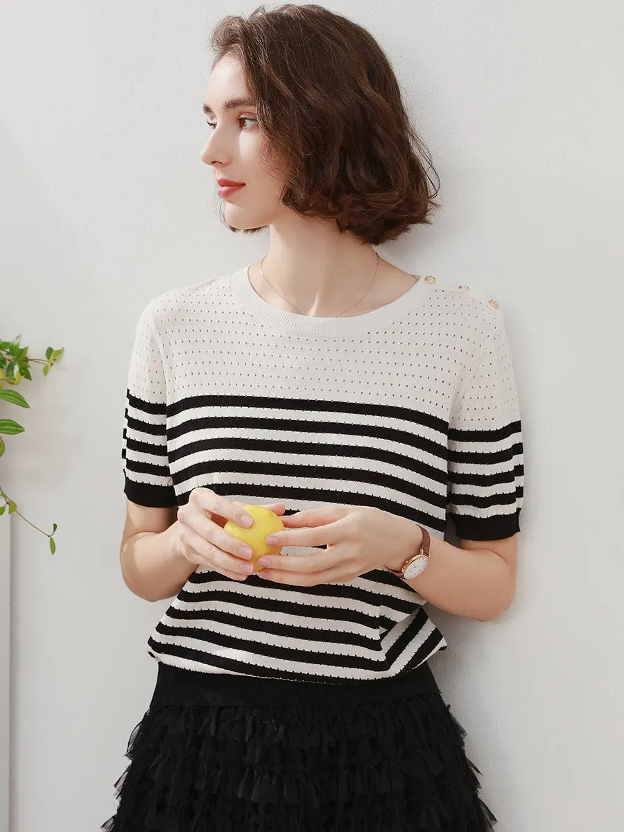 Women's Striped Knit T-Shirt sold by COMOBOCA product image thumbnail 2