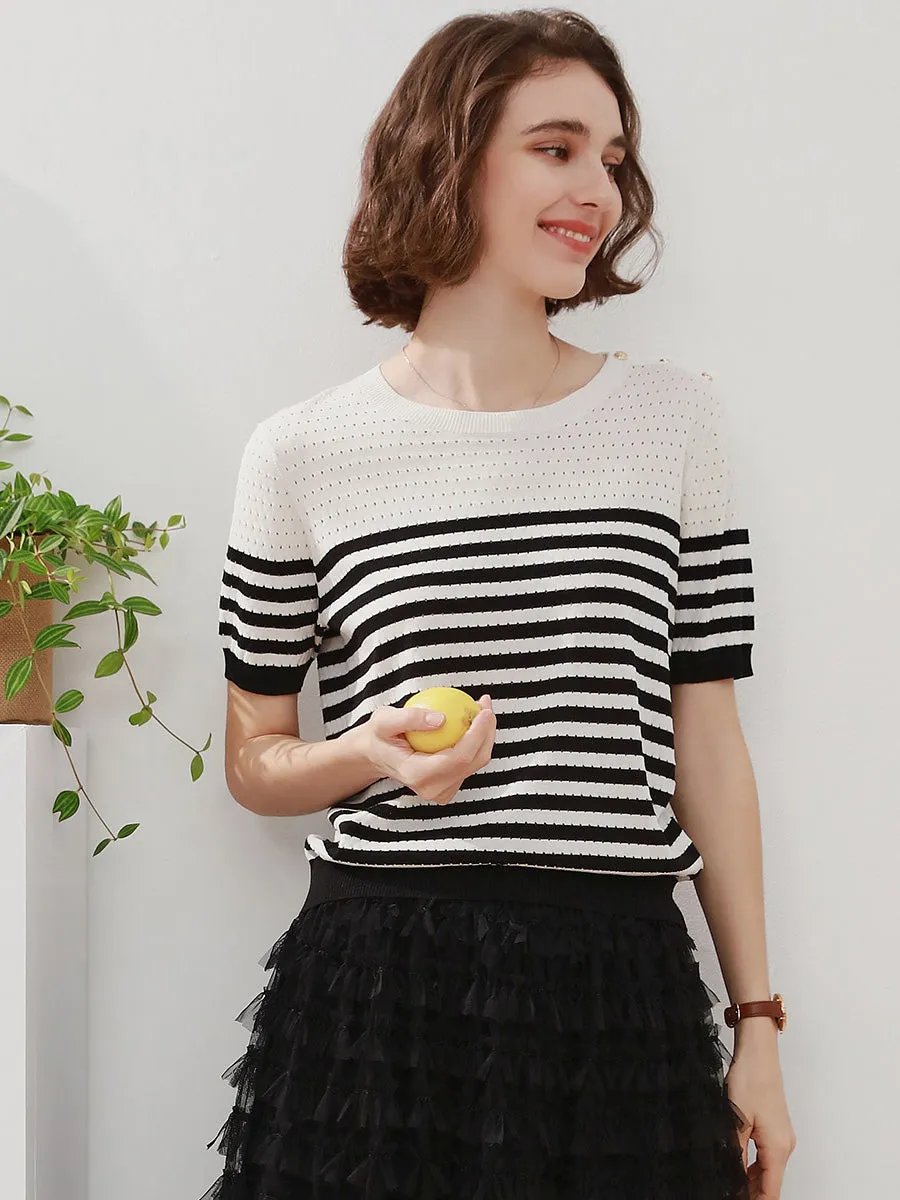 Women's Striped Knit T-Shirt sold by COMOBOCA product image thumbnail 3