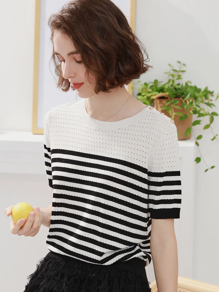 Women's Striped Knit T-Shirt sold by COMOBOCA product image thumbnail 5