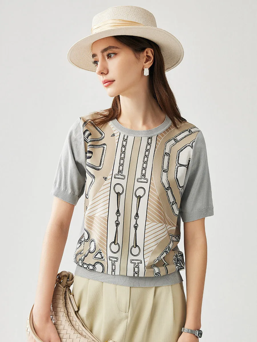 Women's Graphic Chain Design Knit T-Shirt sold by COMOBOCA product image thumbnail 2