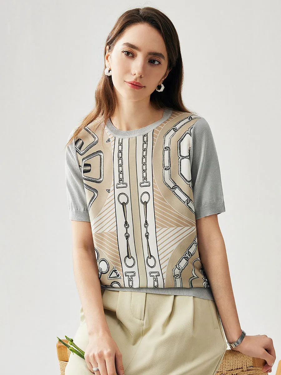 Women's Graphic Chain Design Knit T-Shirt sold by COMOBOCA product image thumbnail 4