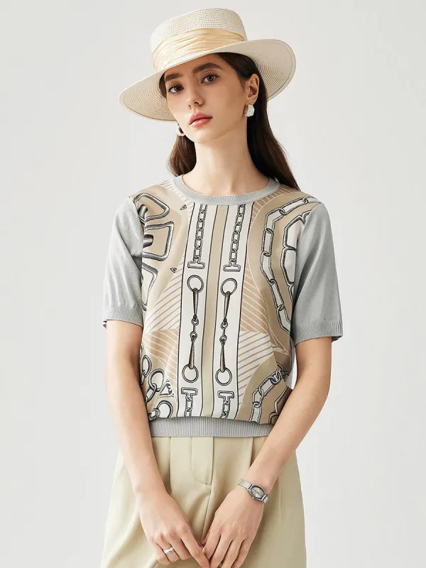 Women's Graphic Chain Design Knit T-Shirt sold by COMOBOCA