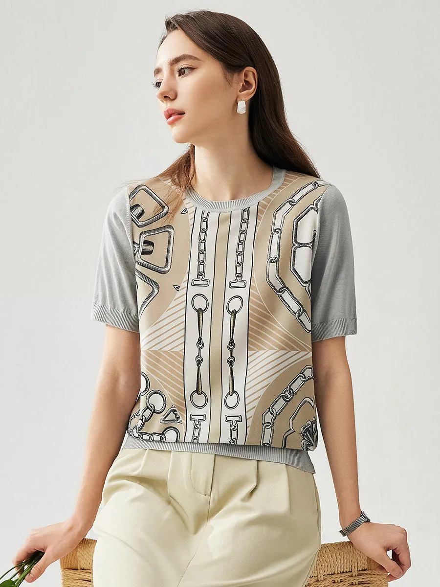 Women's Graphic Chain Design Knit T-Shirt sold by COMOBOCA product image thumbnail 3