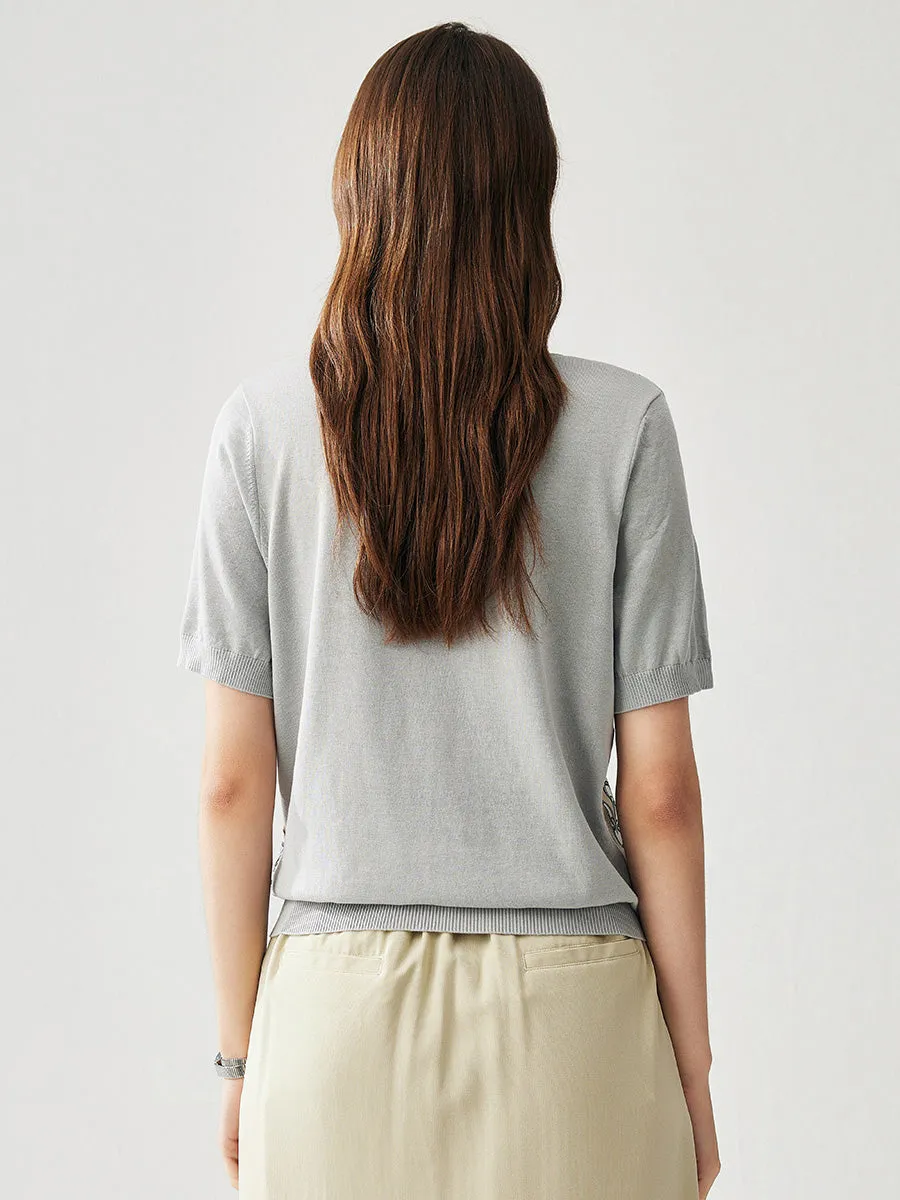 Women's Graphic Chain Design Knit T-Shirt sold by COMOBOCA product image thumbnail 5