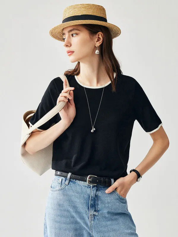Women's Contrast Trim Knit T-Shirt sold by COMOBOCA