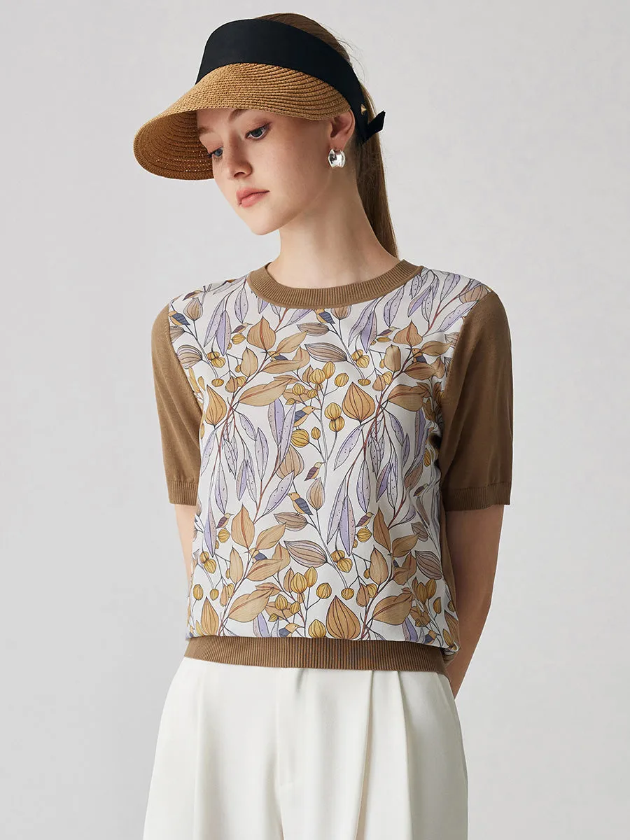 Women's Cotton Silk Floral Ribbed Print Knit T-Shirt sold by COMOBOCA product image thumbnail 4