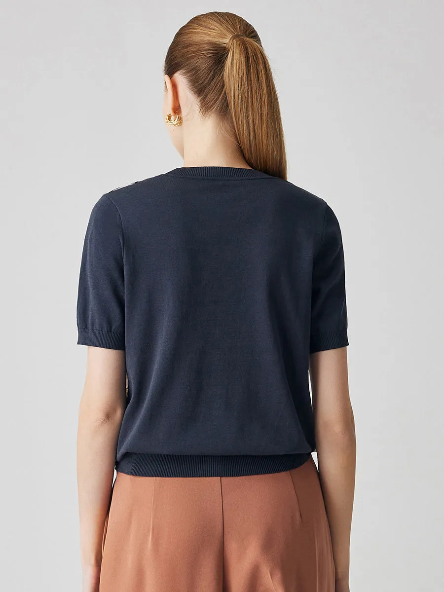 Women's Cotton Silk Floral Ribbed Print Knit T-Shirt sold by COMOBOCA product image thumbnail 2