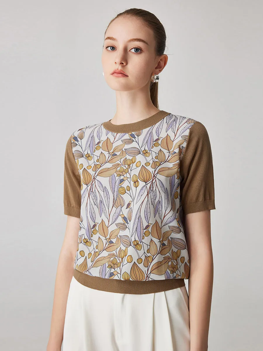 Women's Cotton Silk Floral Ribbed Print Knit T-Shirt sold by COMOBOCA product image thumbnail 5