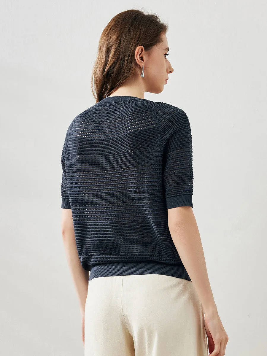 Women's Ribbed Perforated T-Shirt sold by COMOBOCA product image thumbnail 2