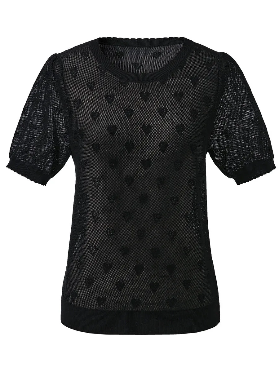 Women's Puff-Sleeve Heart Pattern T-Shirt sold by COMOBOCA product image thumbnail 5