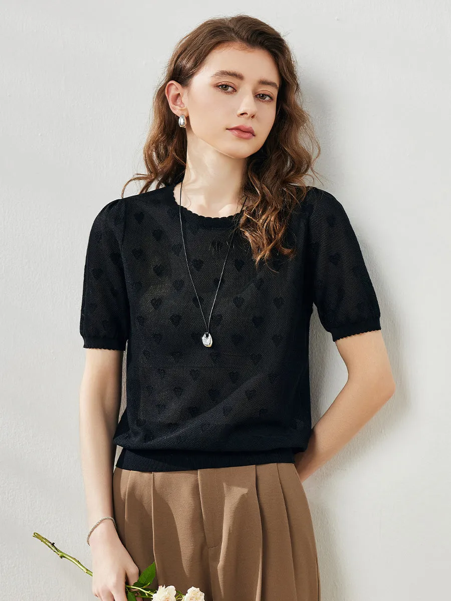 Women's Puff-Sleeve Heart Pattern T-Shirt sold by COMOBOCA product image thumbnail 2