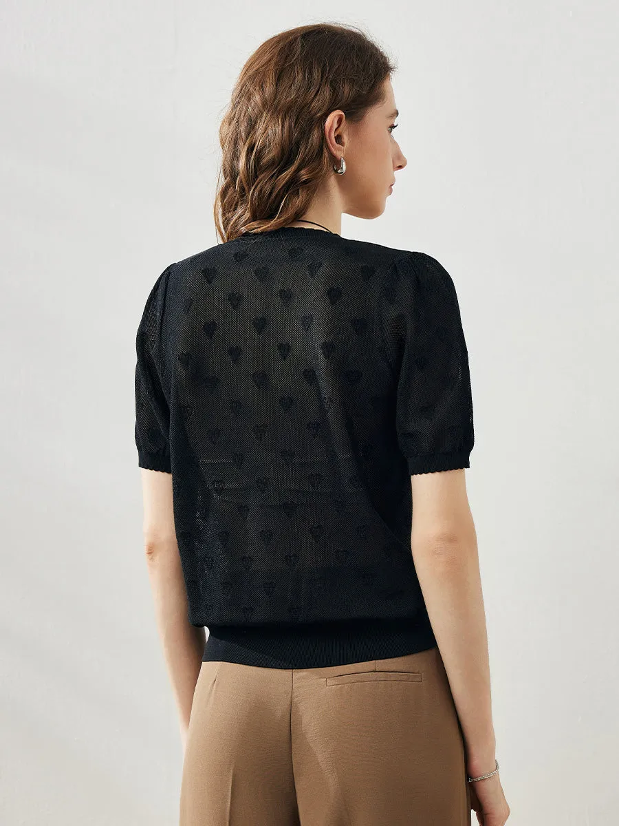 Women's Puff-Sleeve Heart Pattern T-Shirt sold by COMOBOCA product image thumbnail 4