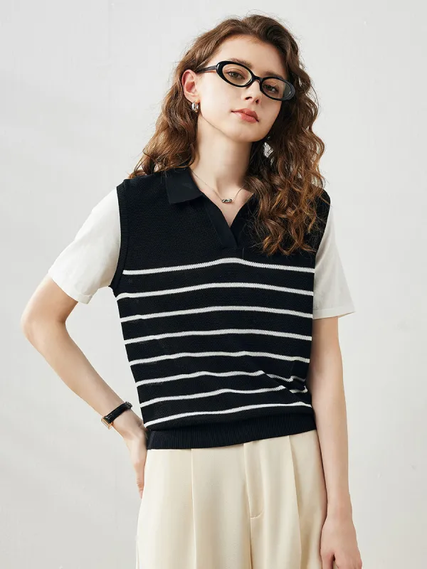 Women's Striped Knit Polo T-Shirt sold by COMOBOCA