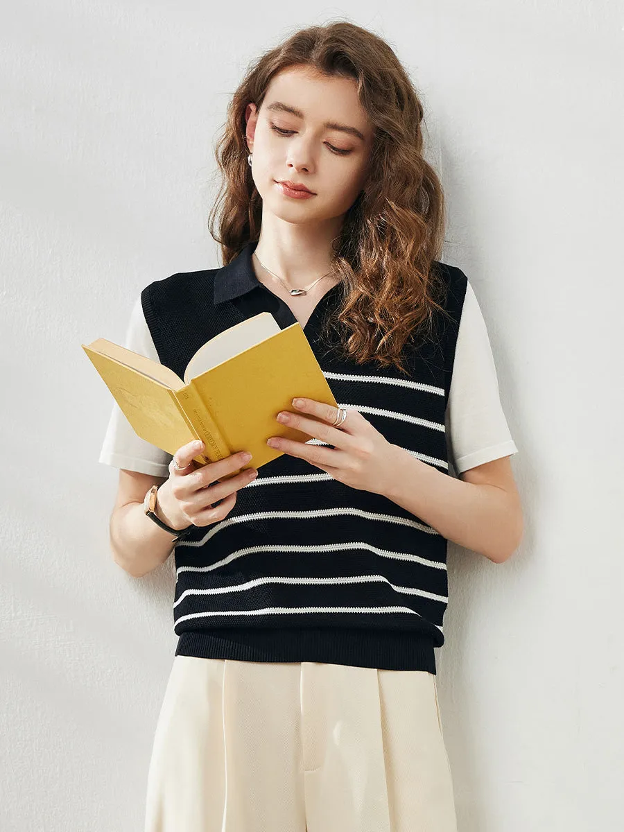 Women's Striped Knit Polo T-Shirt sold by COMOBOCA product image thumbnail 2