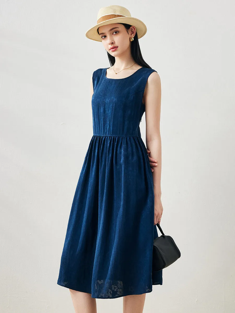 100% Mulberry Silk Women's Sleeveless Midi Dress sold by COMOBOCA product image thumbnail 4