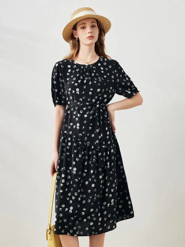 COMOBOCA  Women's Polka Dot Short Sleeve Midi Mulberry Silk Dress sold by COMOBOCA
