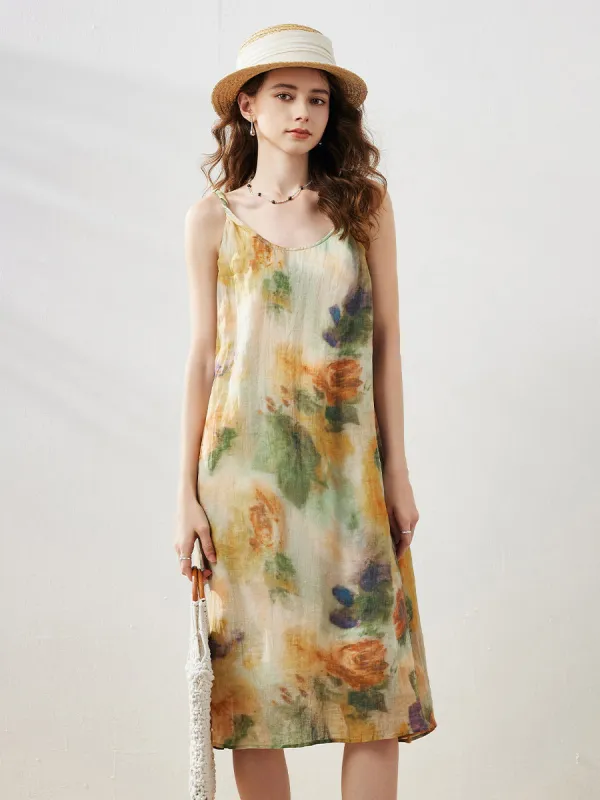 100% Ramie Women's Bohemian Inspired Sleeveless Midi Dress sold by COMOBOCA