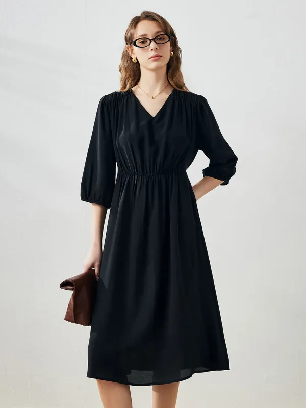 Women's  Puff Sleeve V-Neck Midi Dress sold by COMOBOCA