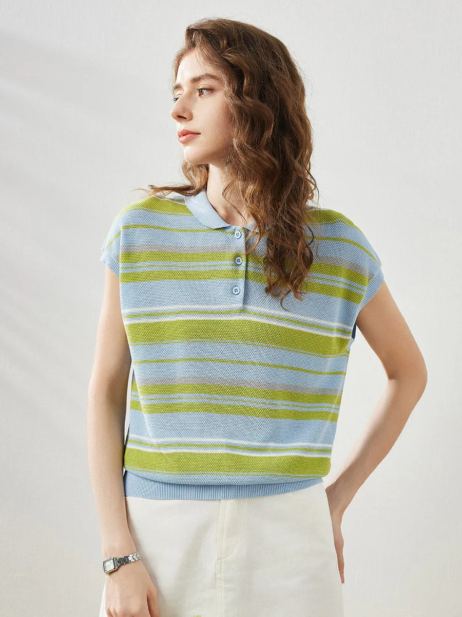 Women's Striped Knit Polo T-Shirt sold by COMOBOCA product image thumbnail 4