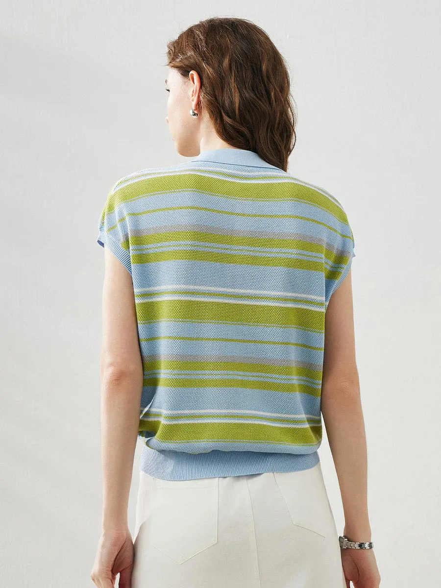 Women's Striped Knit Polo T-Shirt sold by COMOBOCA product image thumbnail 5