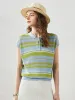 Women's Striped Knit Polo T-Shirt sold by COMOBOCA
