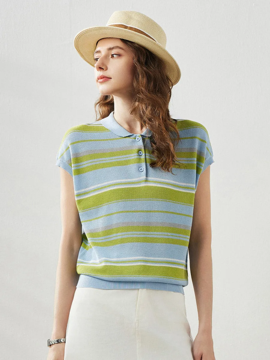 Women's Striped Knit Polo T-Shirt sold by COMOBOCA product image thumbnail 2