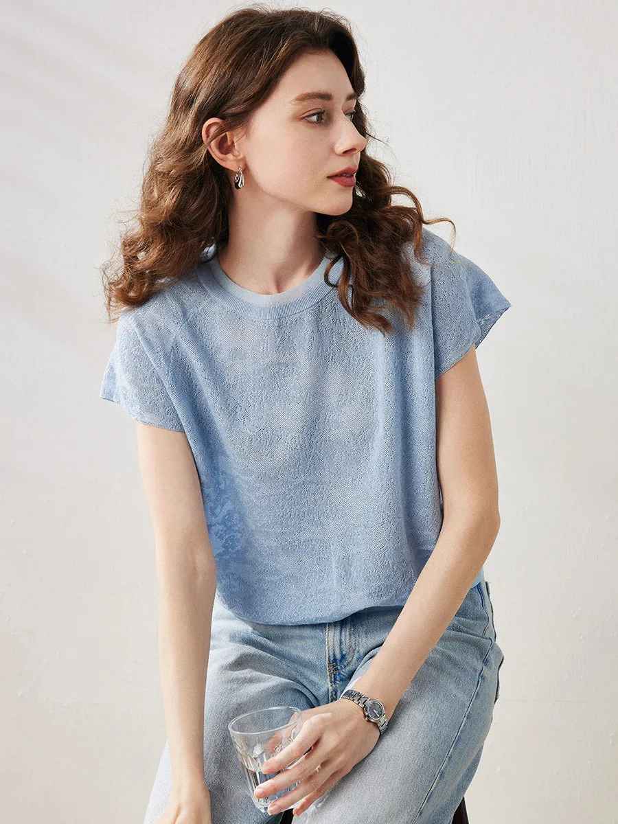 Women's Lace Patterned Knit T-Shirt sold by COMOBOCA product image thumbnail 3