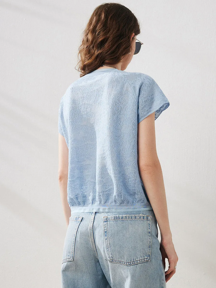 Women's Lace Patterned Knit T-Shirt sold by COMOBOCA product image thumbnail 5